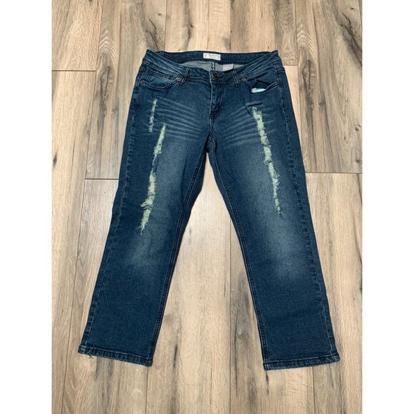 SoundGirl Junior 11 Midrise Cropped Capri Distressed Blue Jeans Five Pocket - Picture 1 of 6